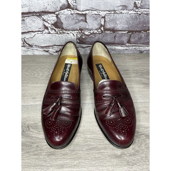 Stamati Mastroianni Burgundy Leather Wingtip Tassel Loafers Men’s Sz 8M US/41EU - Picture 11 of 16